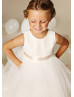 Ivory Lace Tulle Keyhole Back Handkerchief Hem Flower Girl Dress